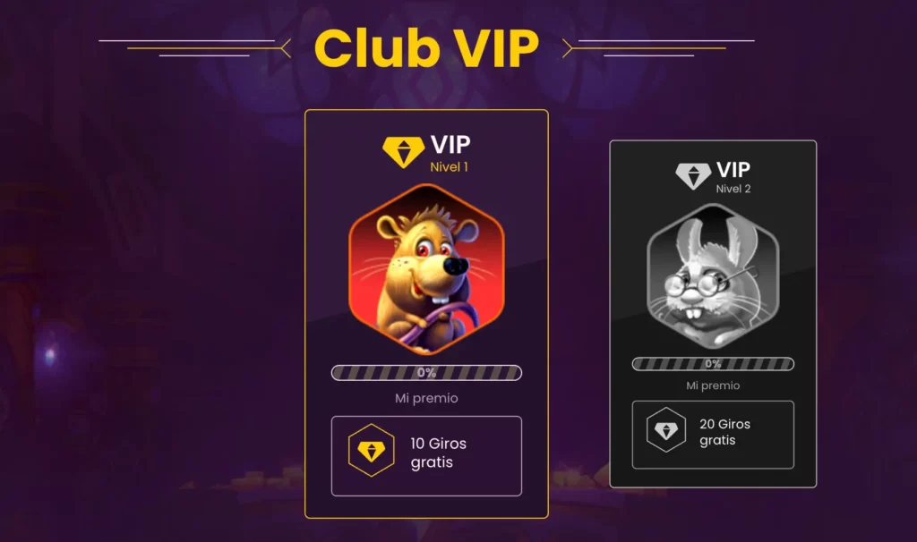 Captura de pantalla del programa VIP de Bizzo Casino CL que muestra los niveles de recompensas.