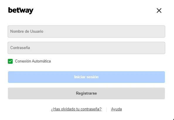 Formulario del Betway login para usuarios chilenos.