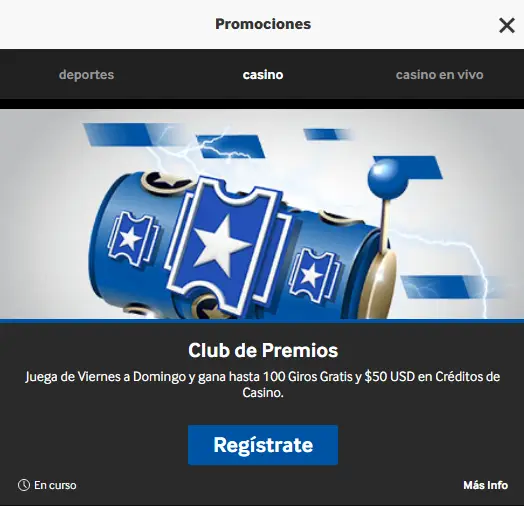 Captura de pantalla del Club de Premios Betway Chile