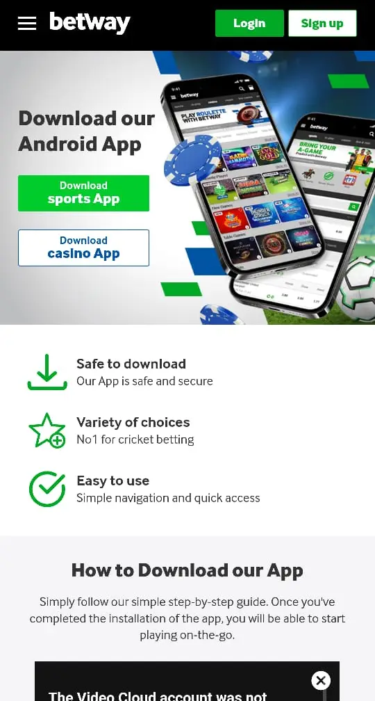 Captura de pantalla de la página de descarga de la Betway App