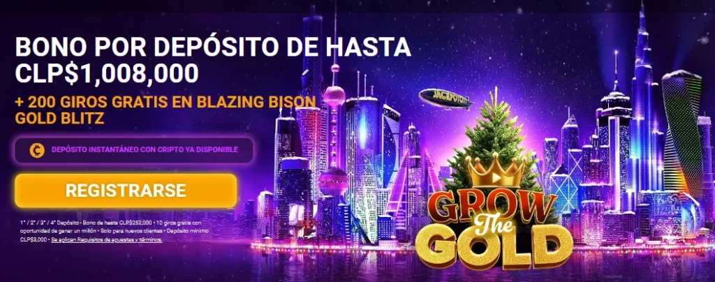 Captura de pantalla del bono de bienvenida de JackpotCity casino Chile.