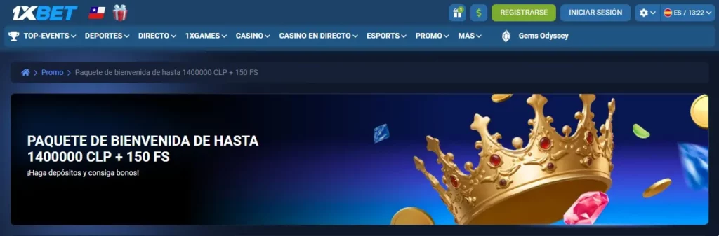 Captura de pantalla del bono de bienvenida 1xBet para juegos de casino
