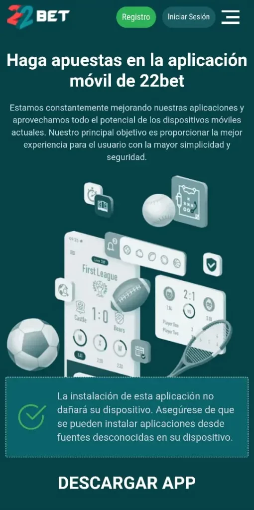 Captura de pantalla de la página de la 22Bet App