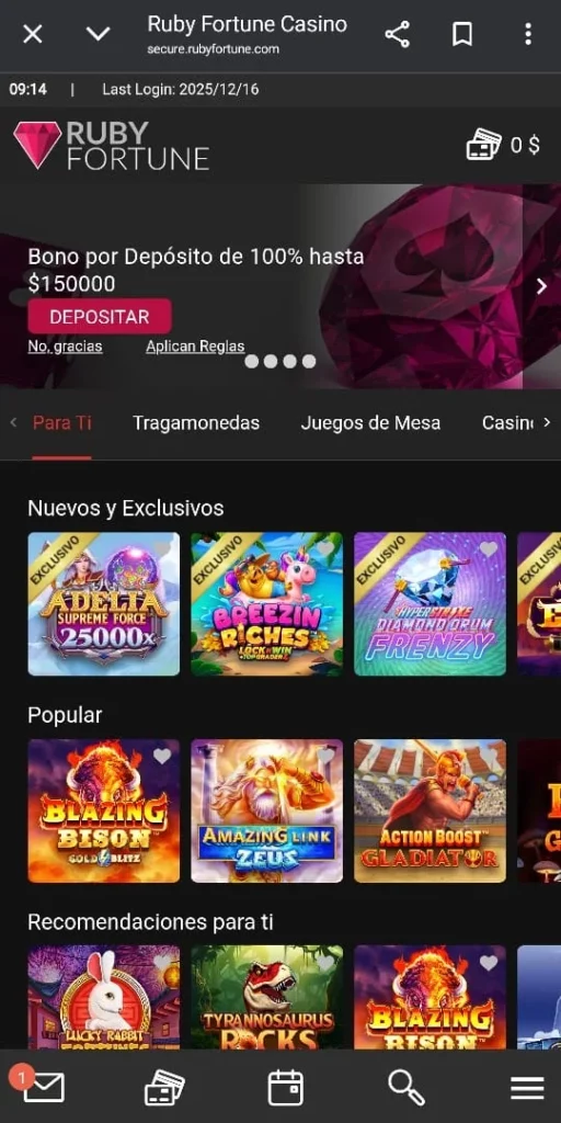 Captura de pantalla de una típica sección de juegos de casino en un casino en Chile online.