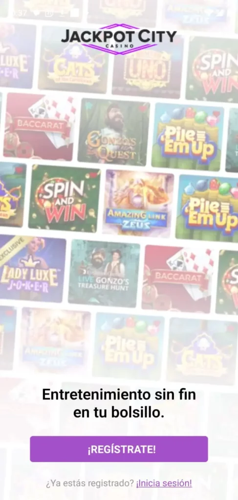 Captura de pantalla de la pantalla de registro en Jackpot City
